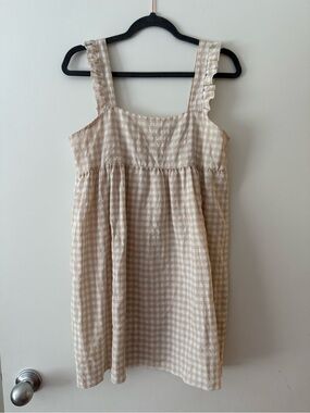 Cottagecore Beige Gingham Sundress with Ruffled Straps